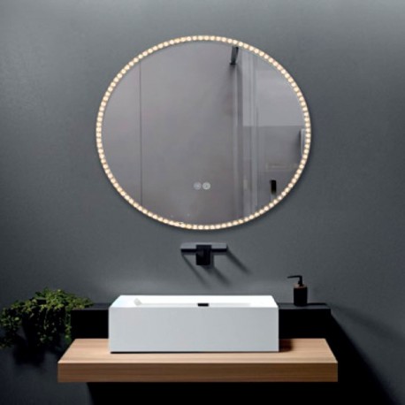 Espelho Redondo com Led e Moldura Alumínio Preto