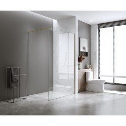 Painel de duche fixo de entrada | 120 cm | Vidro 8mm Transparente Anti-calcário | 195cm Altura | Perfil  Dourado