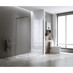Painel de duche fixo de entrada | 120 cm | Vidro 8mm Transparente Anti-calcário | 195cm Altura | Perfil Preto